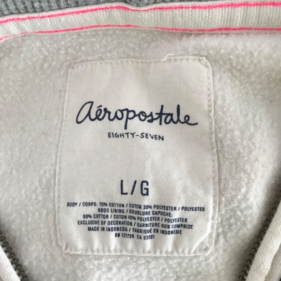 Y2K Aeropostale Zip Up Hoodie Sweater L White Pink - Picture 3 of 3